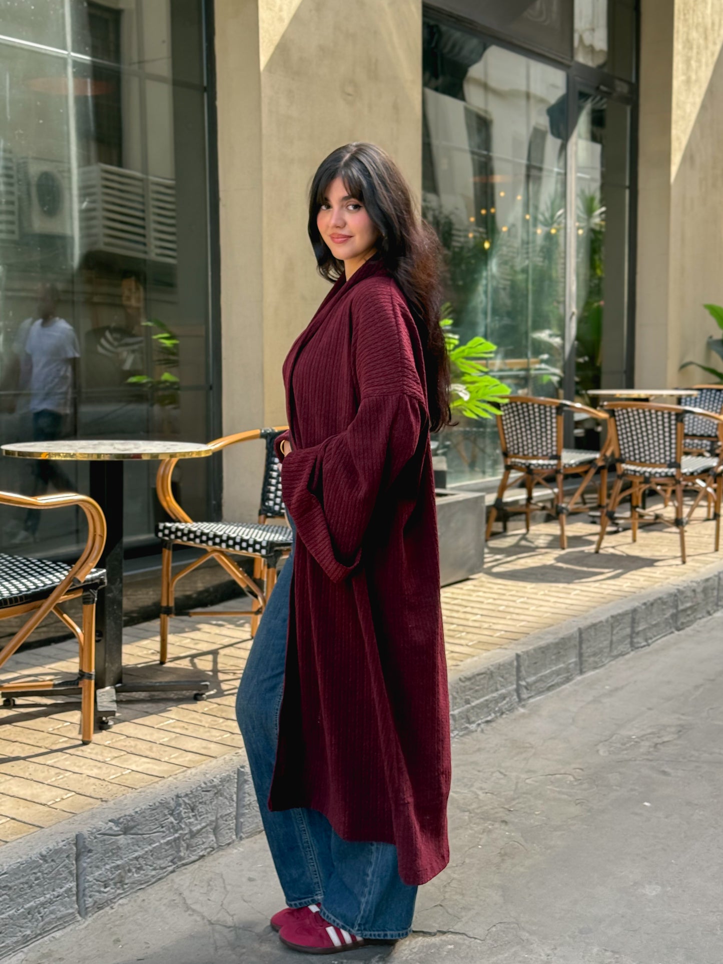 Wool Knitted Cardigan in Burgundy