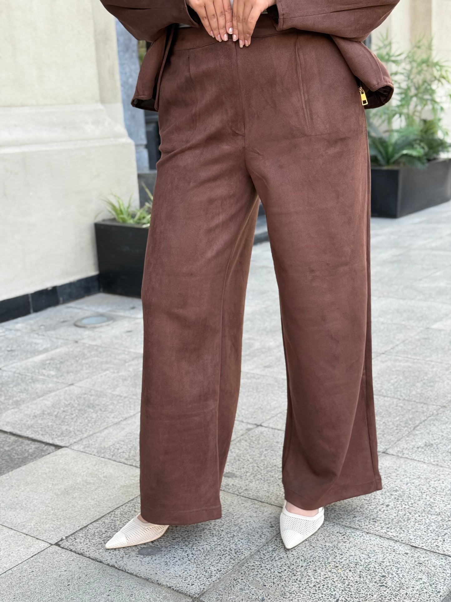 Chocolate Suede STRUCTURED WIDE LEG TROUSERS