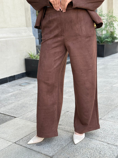 Chocolate Suede STRUCTURED WIDE LEG TROUSERS