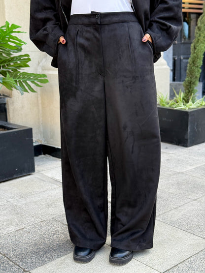 Black Suede STRUCTURED WIDE LEG TROUSERS
