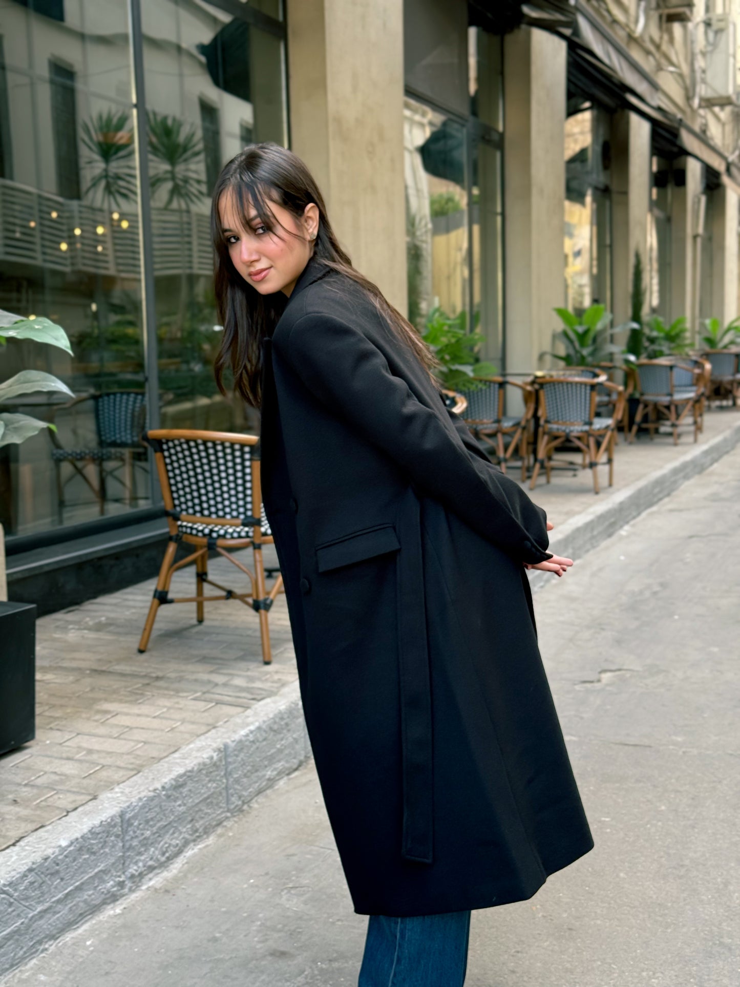 longline smart coat in black