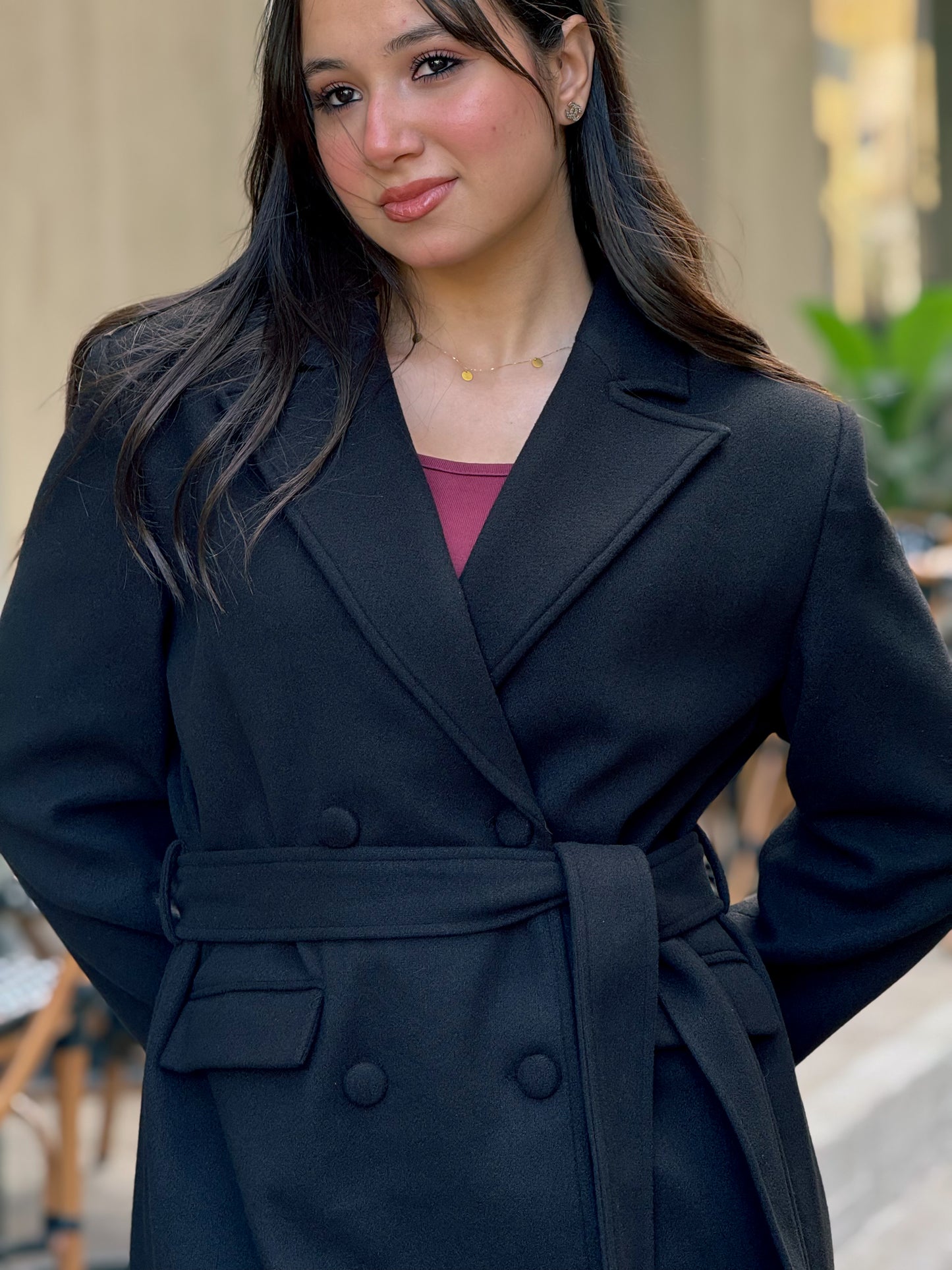 longline smart coat in black