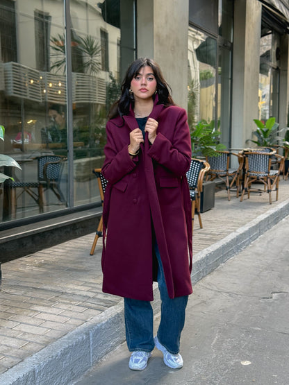 longline smart coat in burgundy