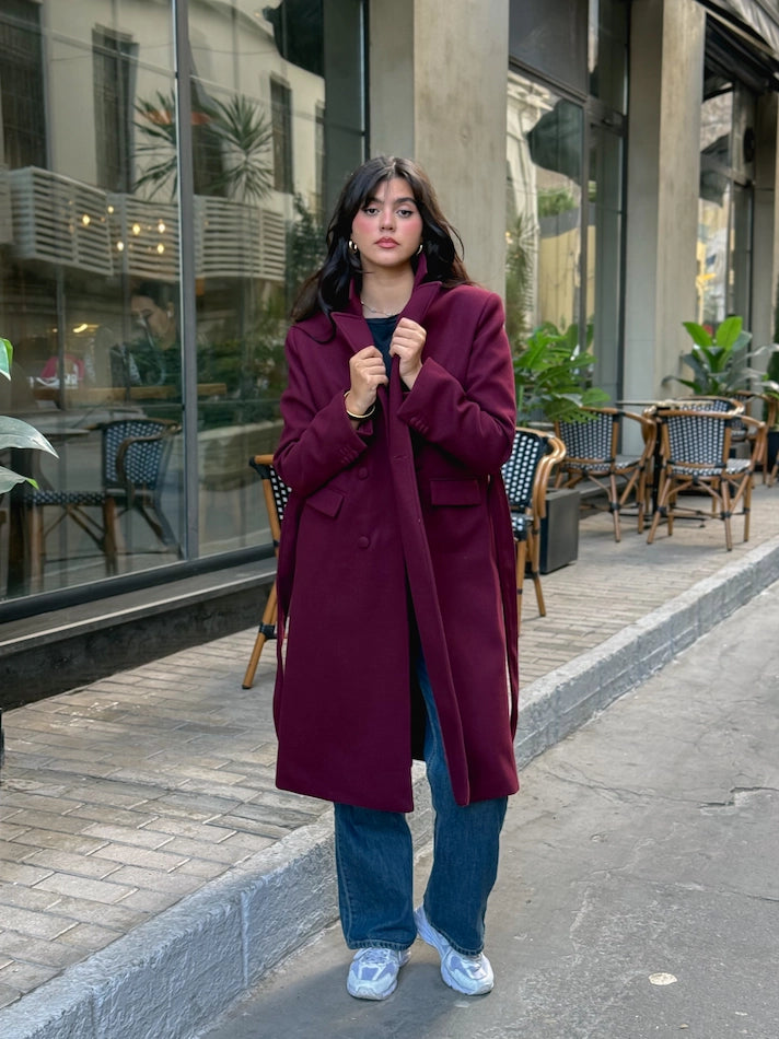 longline smart coat in burgundy