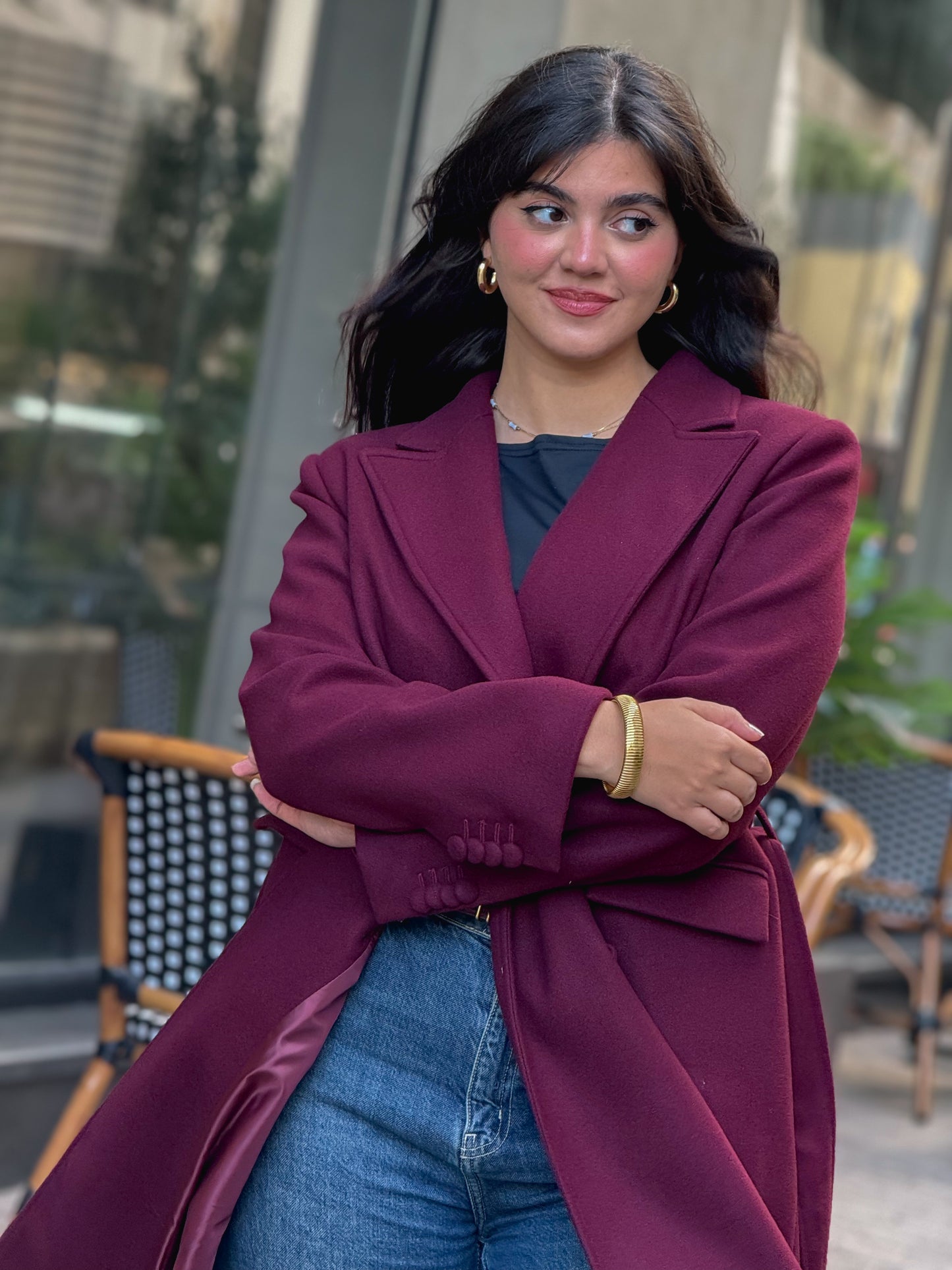 longline smart coat in burgundy