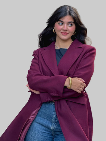 longline smart coat in burgundy