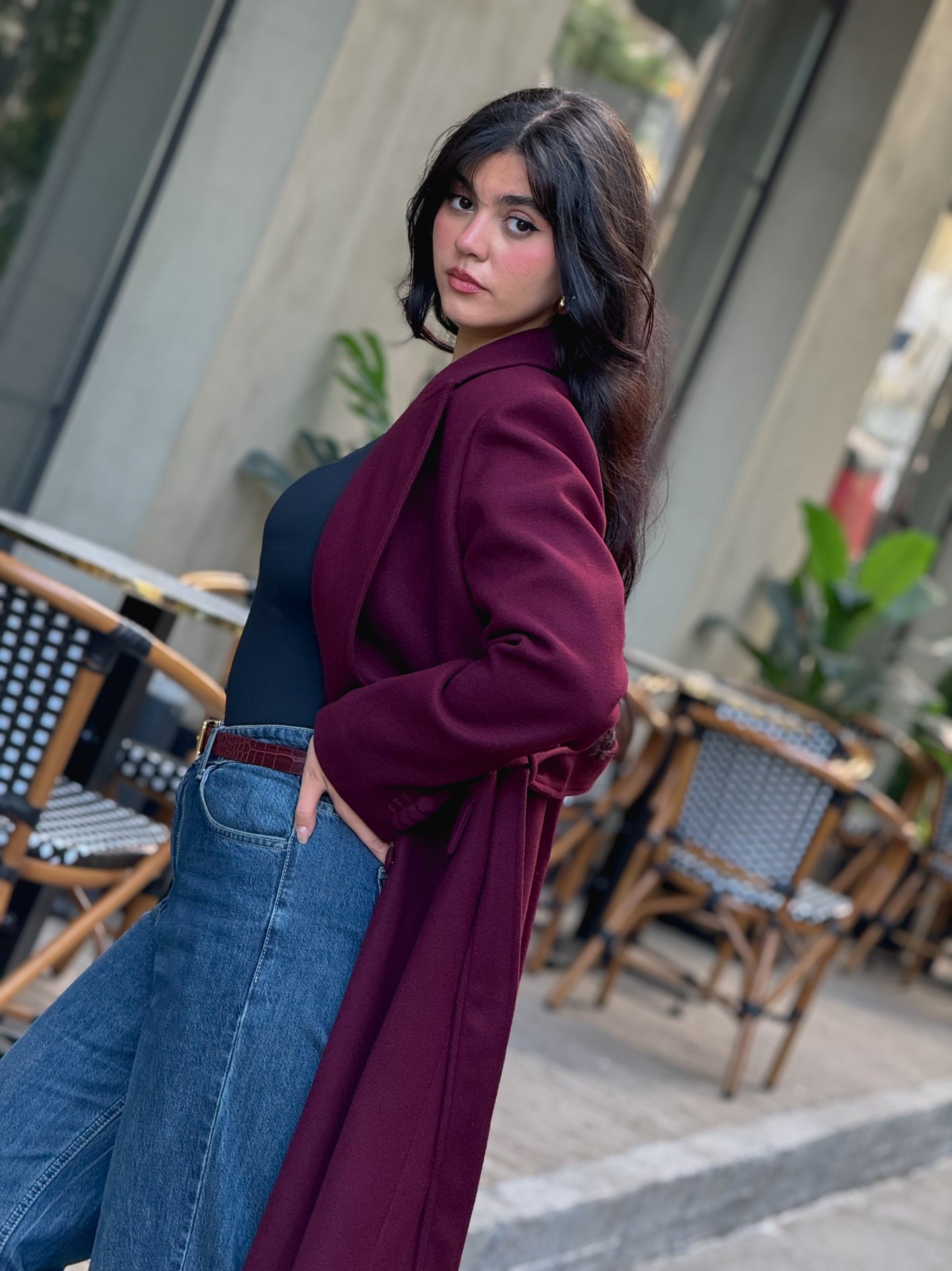 longline smart coat in burgundy