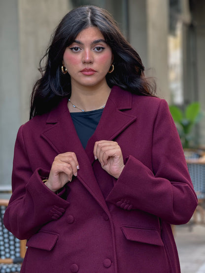 longline smart coat in burgundy