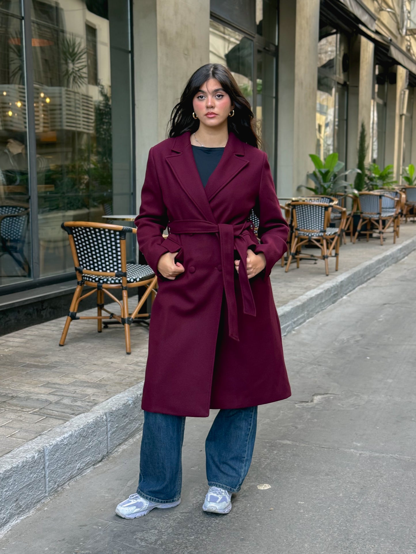 longline smart coat in burgundy
