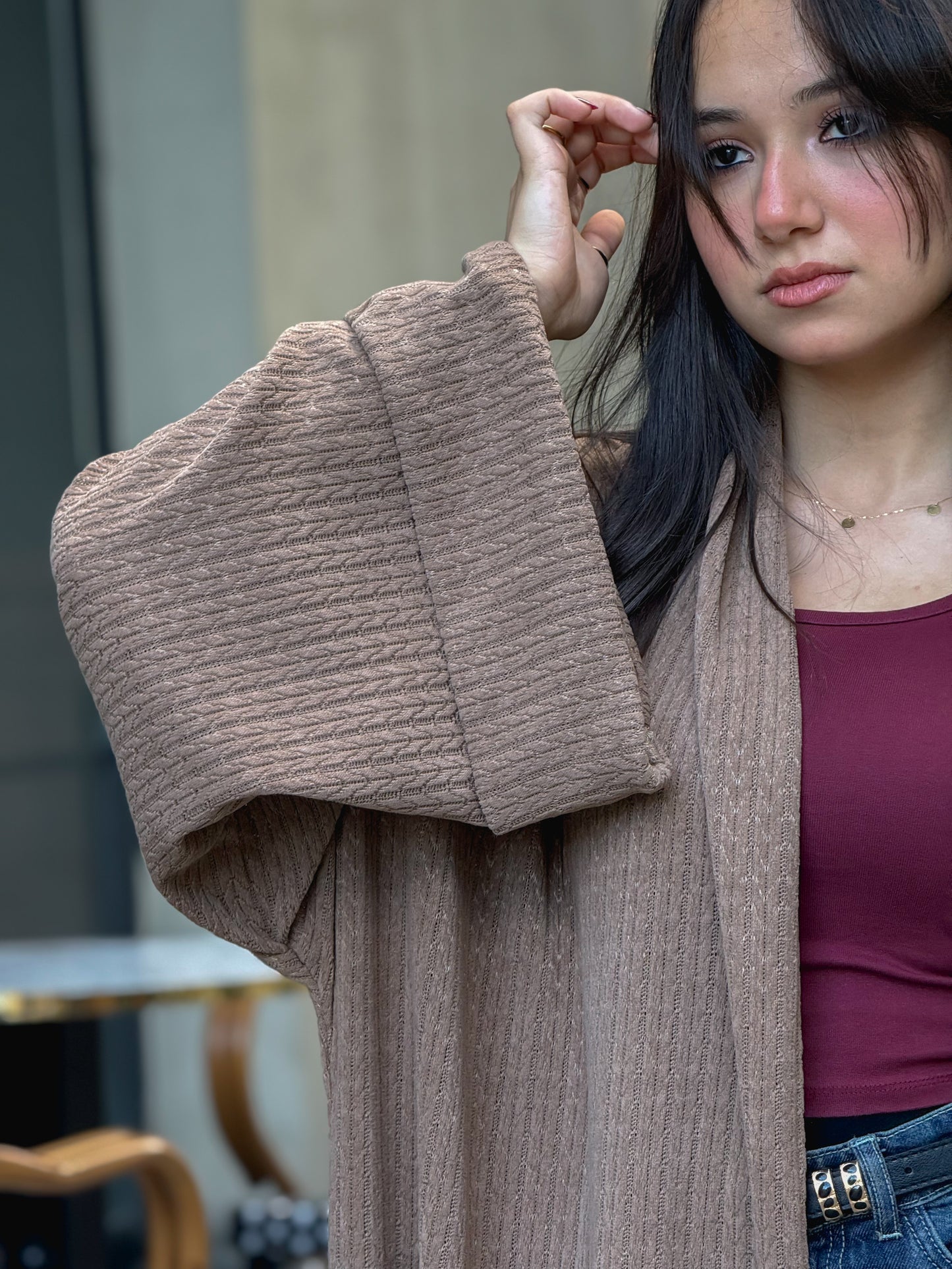 Wool Knitted Cardigan in Beige