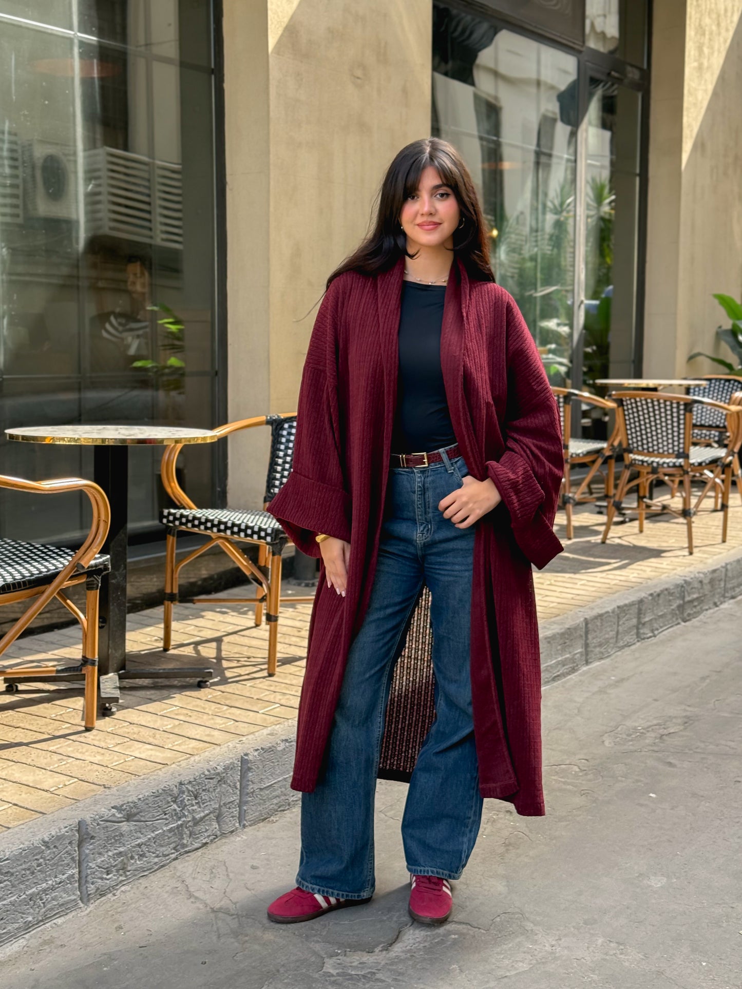 Wool Knitted Cardigan in Burgundy