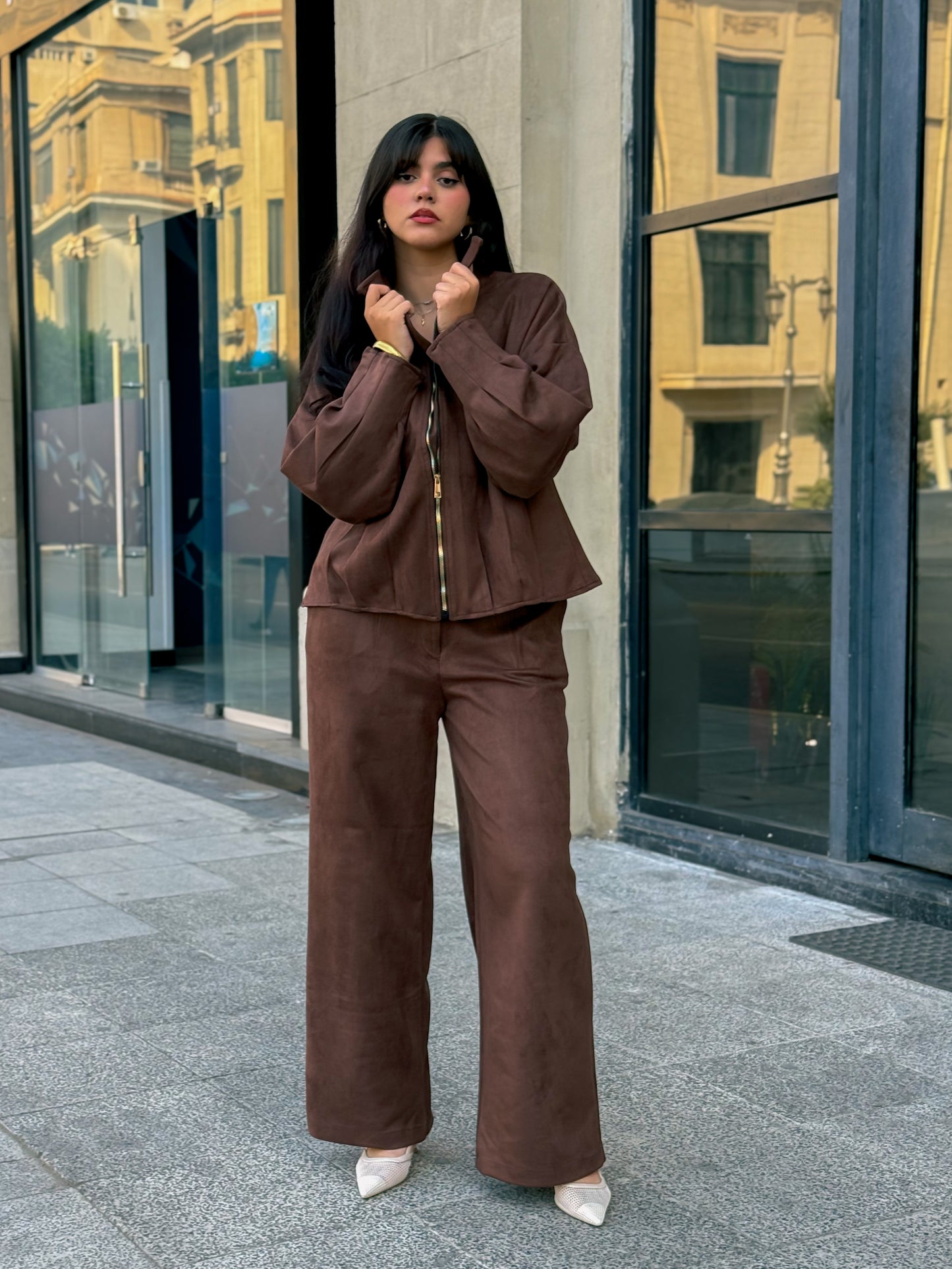 suede set in chocolate