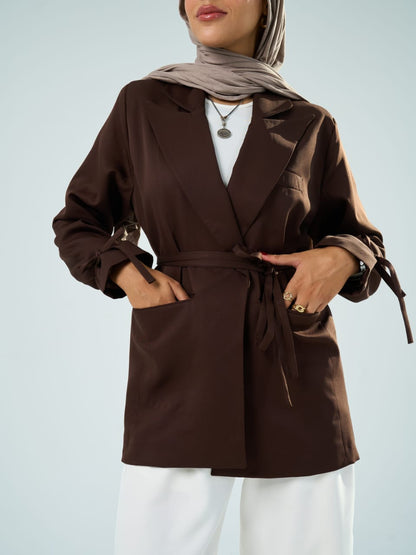 Brown Tie-Waist Blazer