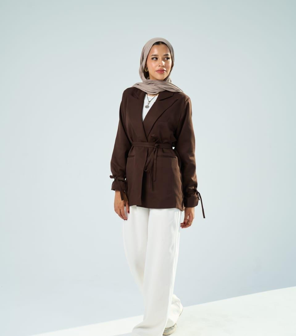 Brown Tie-Waist Blazer