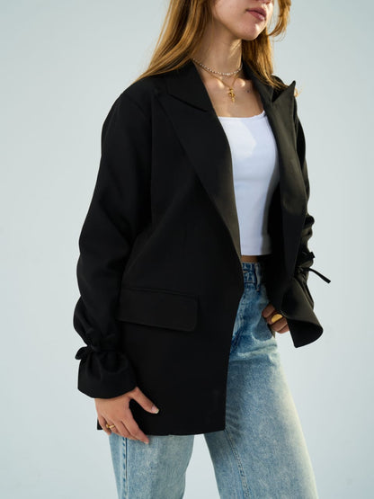 Black Tie-Waist Blazer