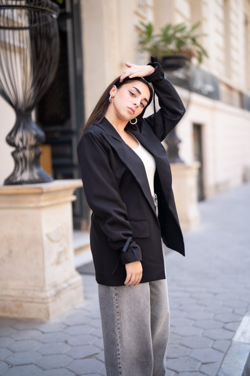 Black Tie-Waist Blazer
