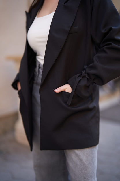 Black Tie-Waist Blazer