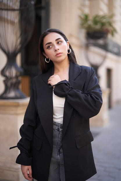 Black Tie-Waist Blazer