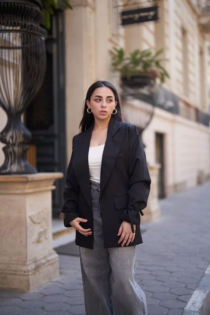 Black Tie-Waist Blazer
