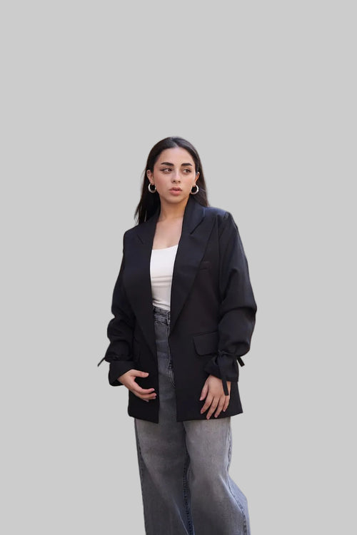 Black Tie-Waist Blazer