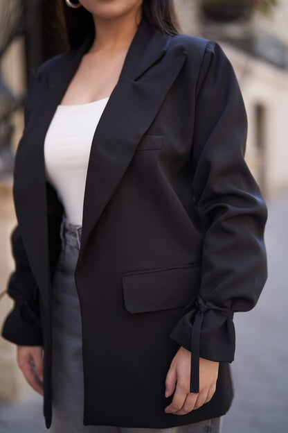 Black Tie-Waist Blazer