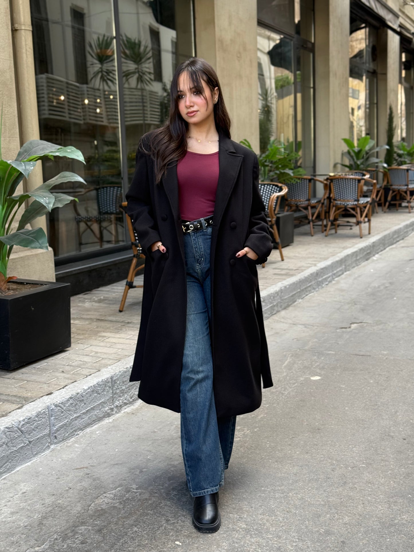 longline smart coat in black