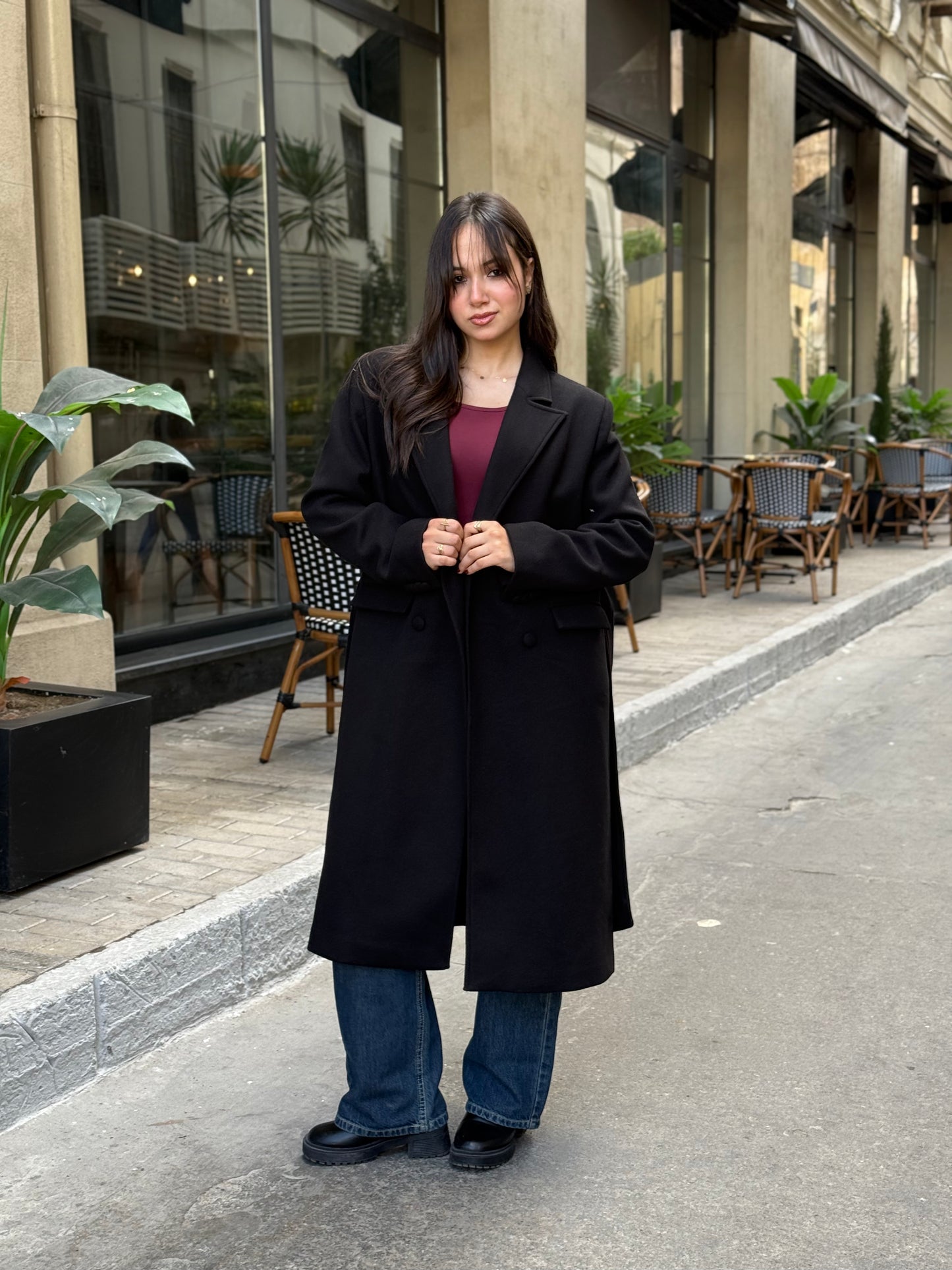 longline smart coat in black