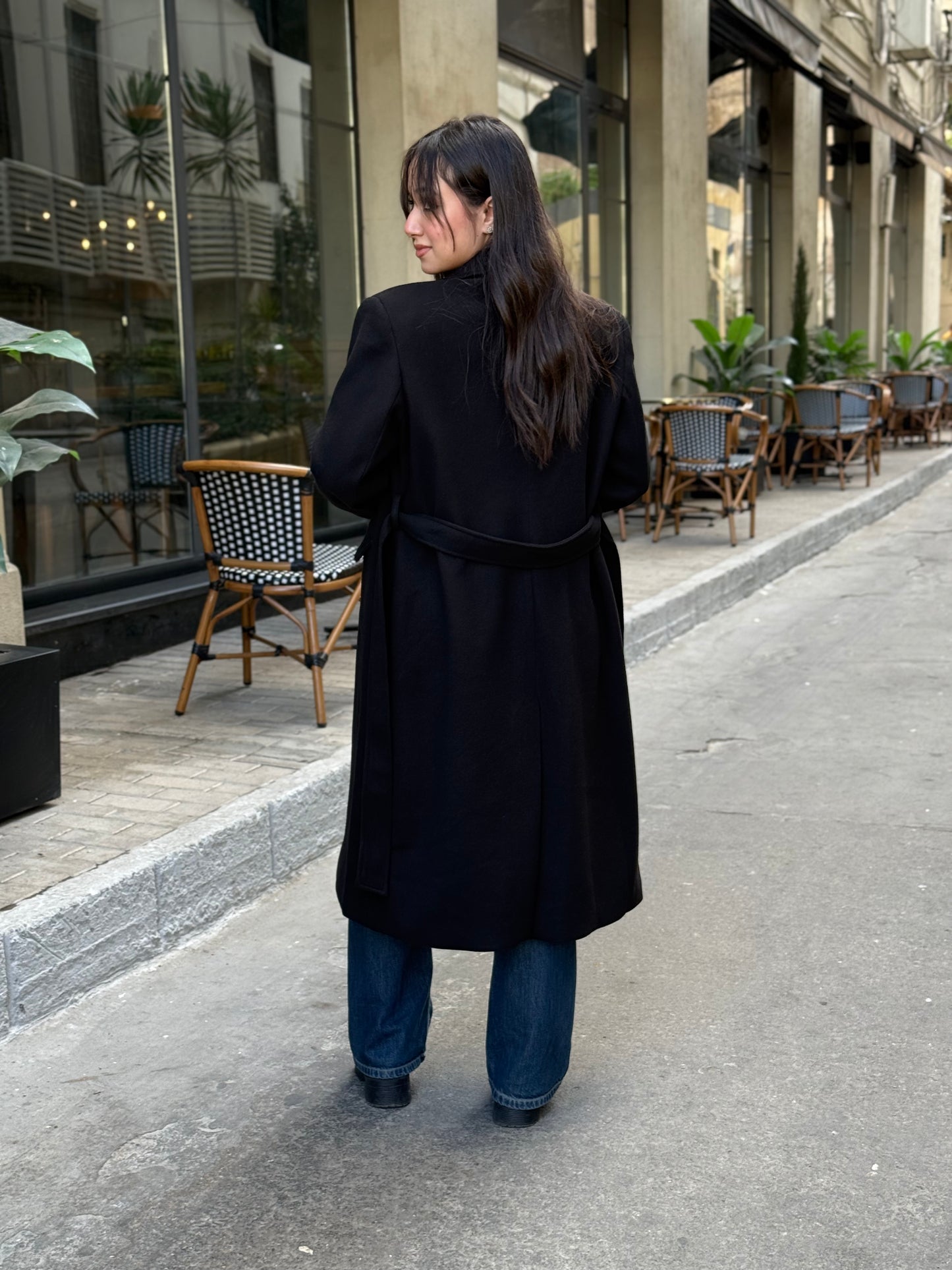 longline smart coat in black