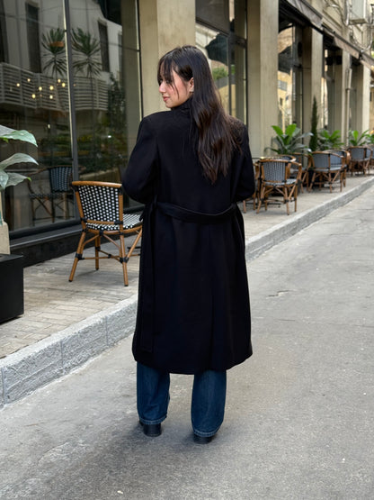 longline smart coat in black