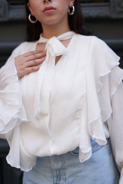 Ruffle Sleeve White Blouse