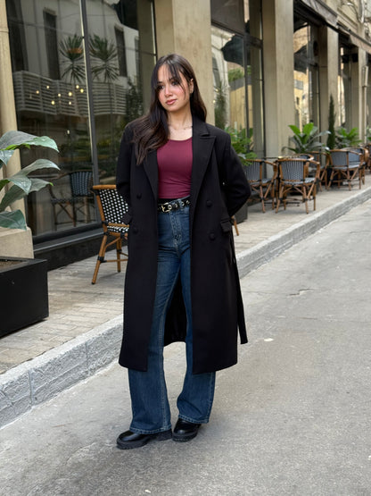 longline smart coat in black