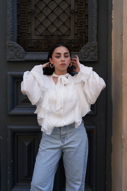 Ruffle Sleeve White Blouse