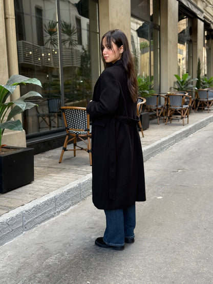 longline smart coat in black