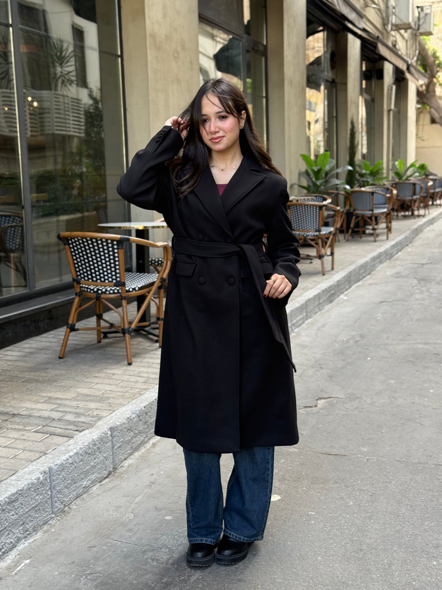 longline smart coat in black